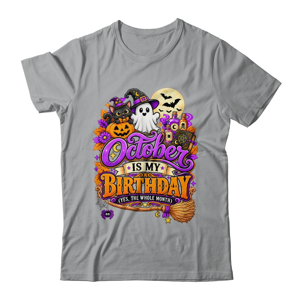 Witchy Pumpkin Cat Spooky October Is My Birthday Halloween Shirt & Hoodie | siriusteestore