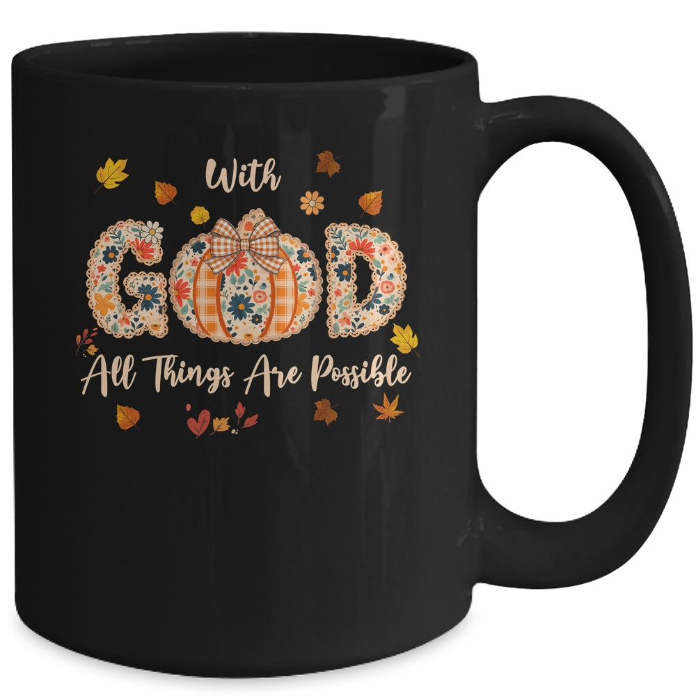 With GOD All Things Are Possible Christian Fall Pumpkin Mug | siriusteestore