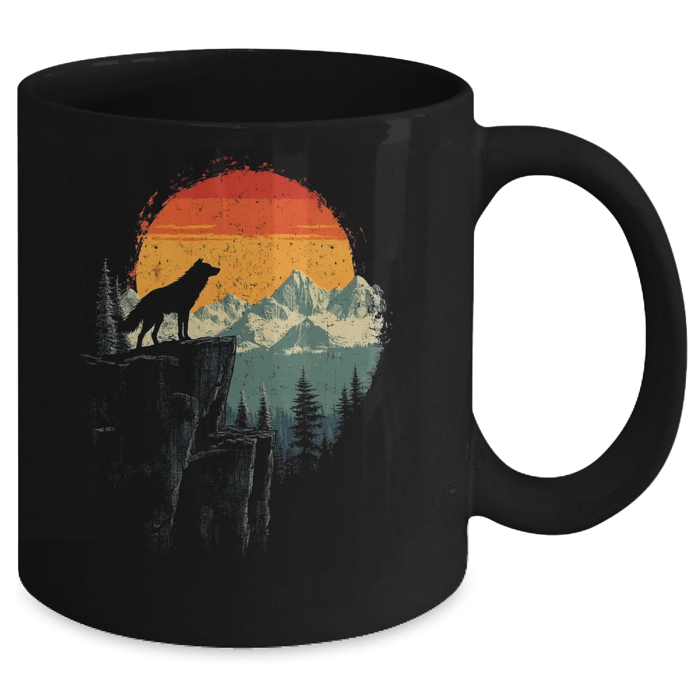 Wolf Graphic Moon Nature Mountains Wildlife Vintage Men Mug | siriusteestore