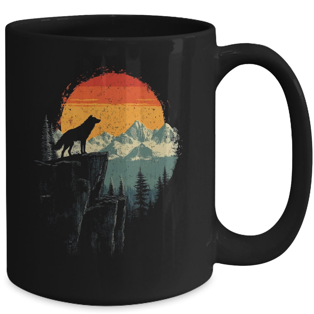 Wolf Graphic Moon Nature Mountains Wildlife Vintage Men Mug | siriusteestore