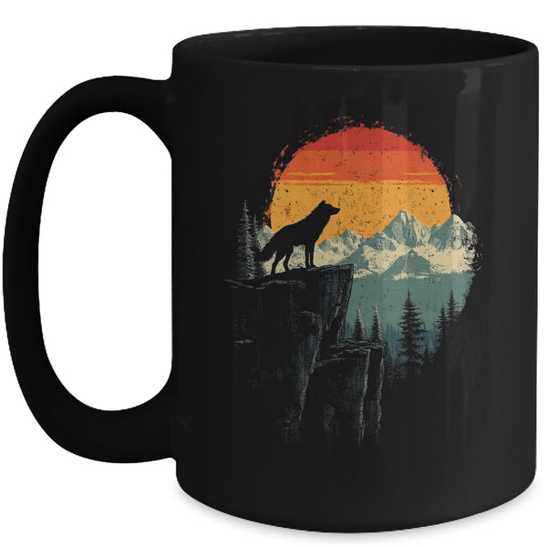 Wolf Graphic Moon Nature Mountains Wildlife Vintage Men Ceramic Mug 11oz  15oz