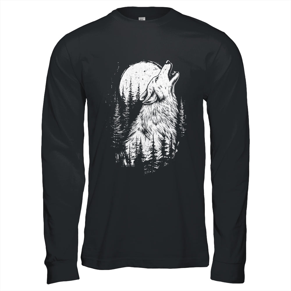 Wolf Howling Moon Forest Nature Wildlife Animal Graphic Tee Shirt & Hoodie | siriusteestore