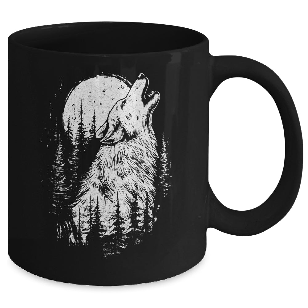 Wolf Howling Moon Forest Nature Wildlife Animal Graphic Tee Mug | siriusteestore