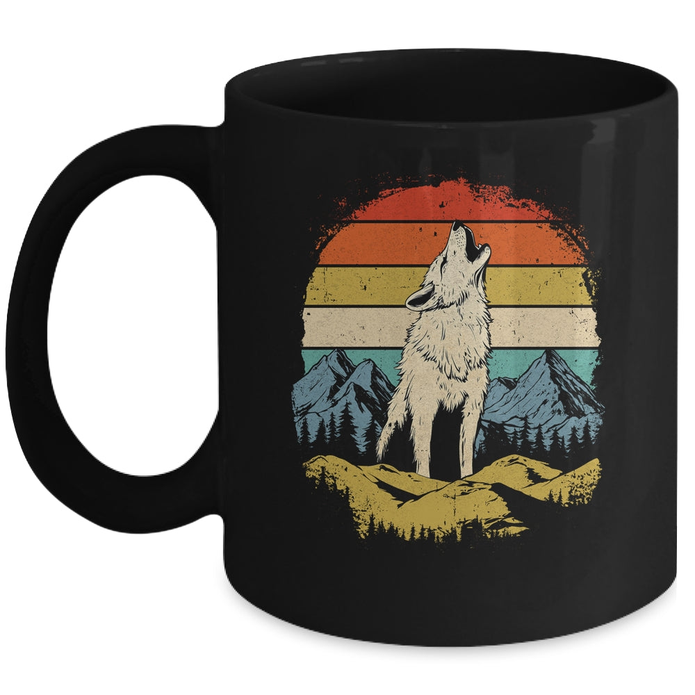 Wolf Howling Moon Graphic Forest Nature Mountains Vintage Mug | siriusteestore