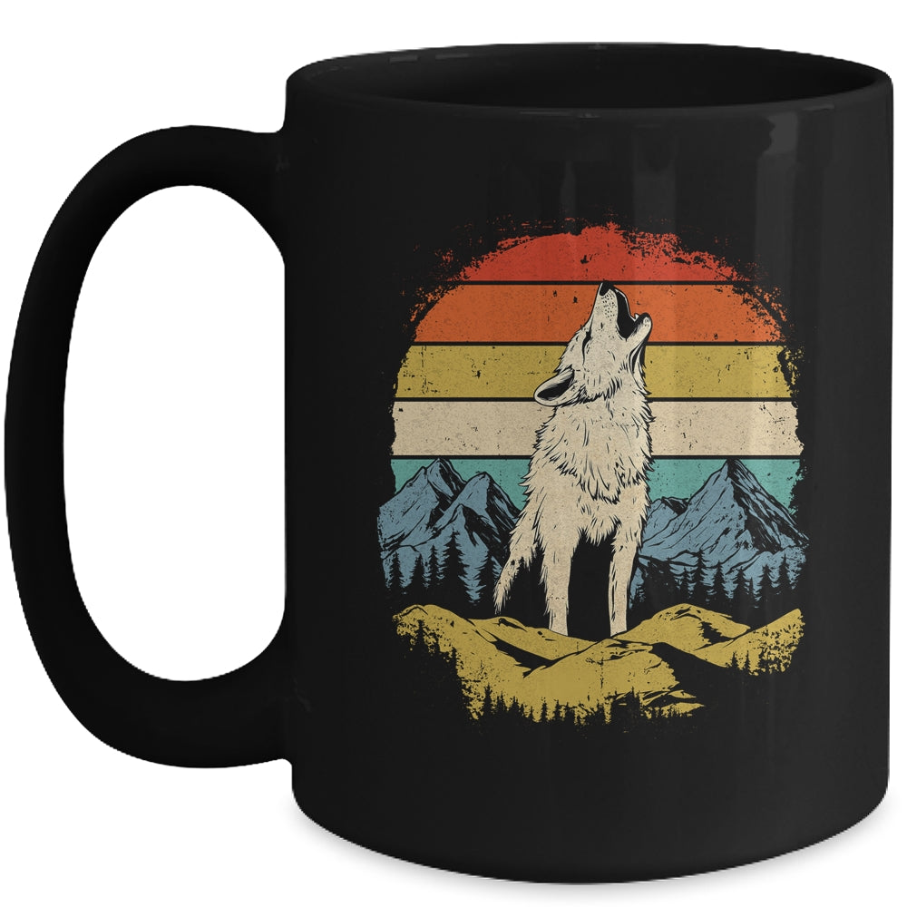 Wolf Howling Moon Graphic Forest Nature Mountains Vintage Mug | siriusteestore