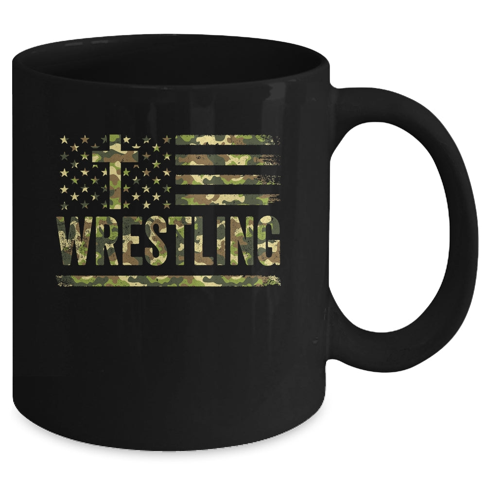 Wrestling American Flag Camo USA Patriotic Wrestler Men Boys Mug | siriusteestore