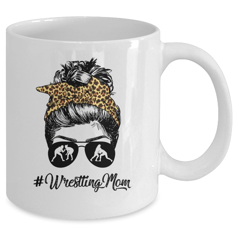 Wrestling Mom Women Leopard Messy Bun Glasses Mug | siriusteestore