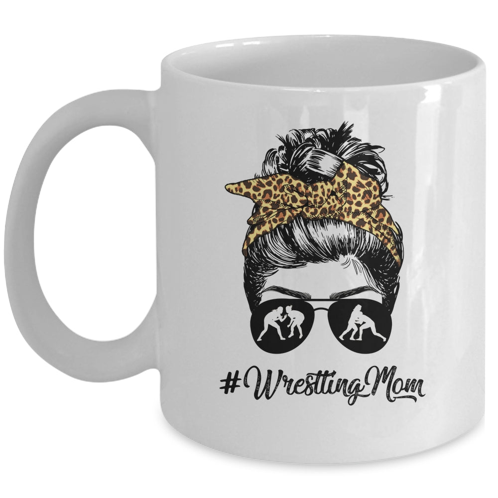 Wrestling Mom Women Leopard Messy Bun Glasses Mug | siriusteestore