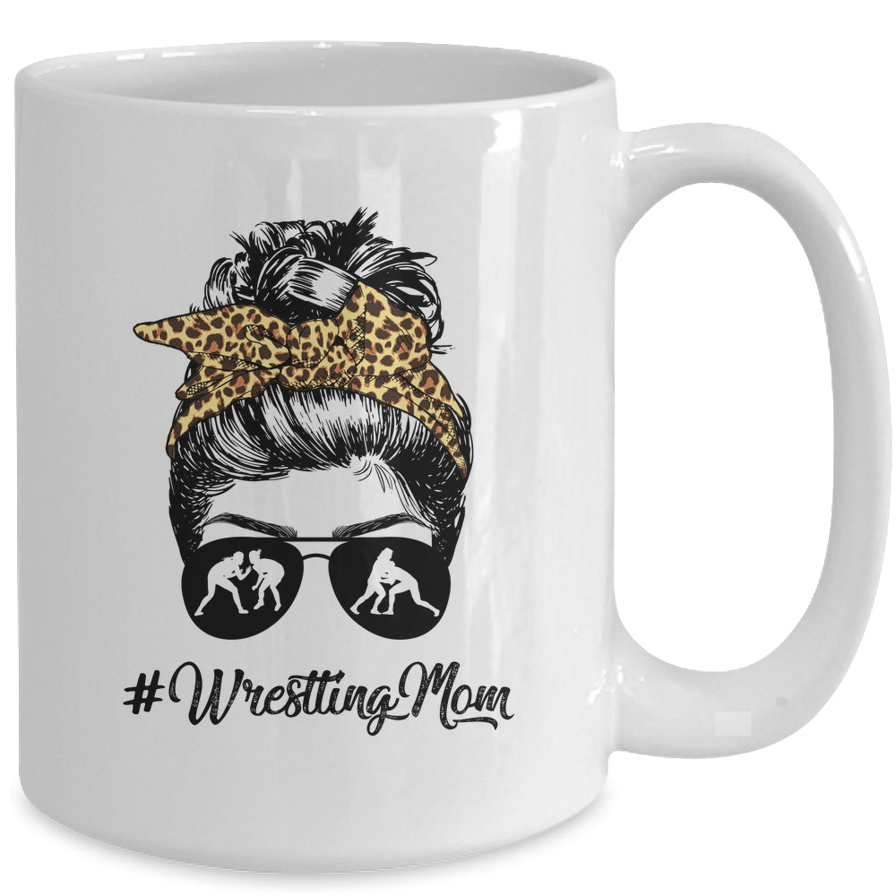 Wrestling Mom Women Leopard Messy Bun Glasses Mug | siriusteestore