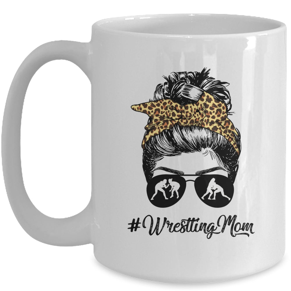 Wrestling Mom Women Leopard Messy Bun Glasses Mug | siriusteestore