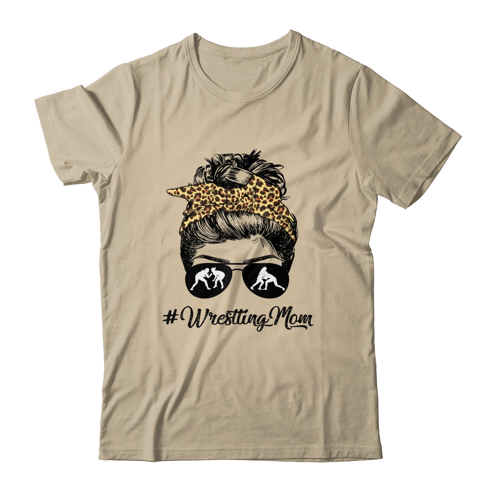 Wrestling Mom Women Leopard Messy Bun Glasses Shirt & Tank Top | siriusteestore