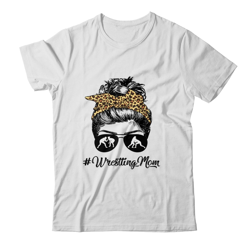 Wrestling Mom Women Leopard Messy Bun Glasses Shirt & Tank Top | siriusteestore