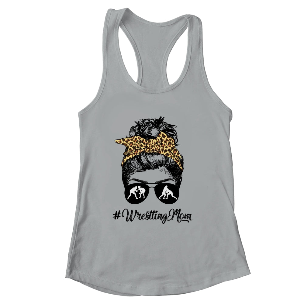Wrestling Mom Women Leopard Messy Bun Glasses Shirt & Tank Top | siriusteestore