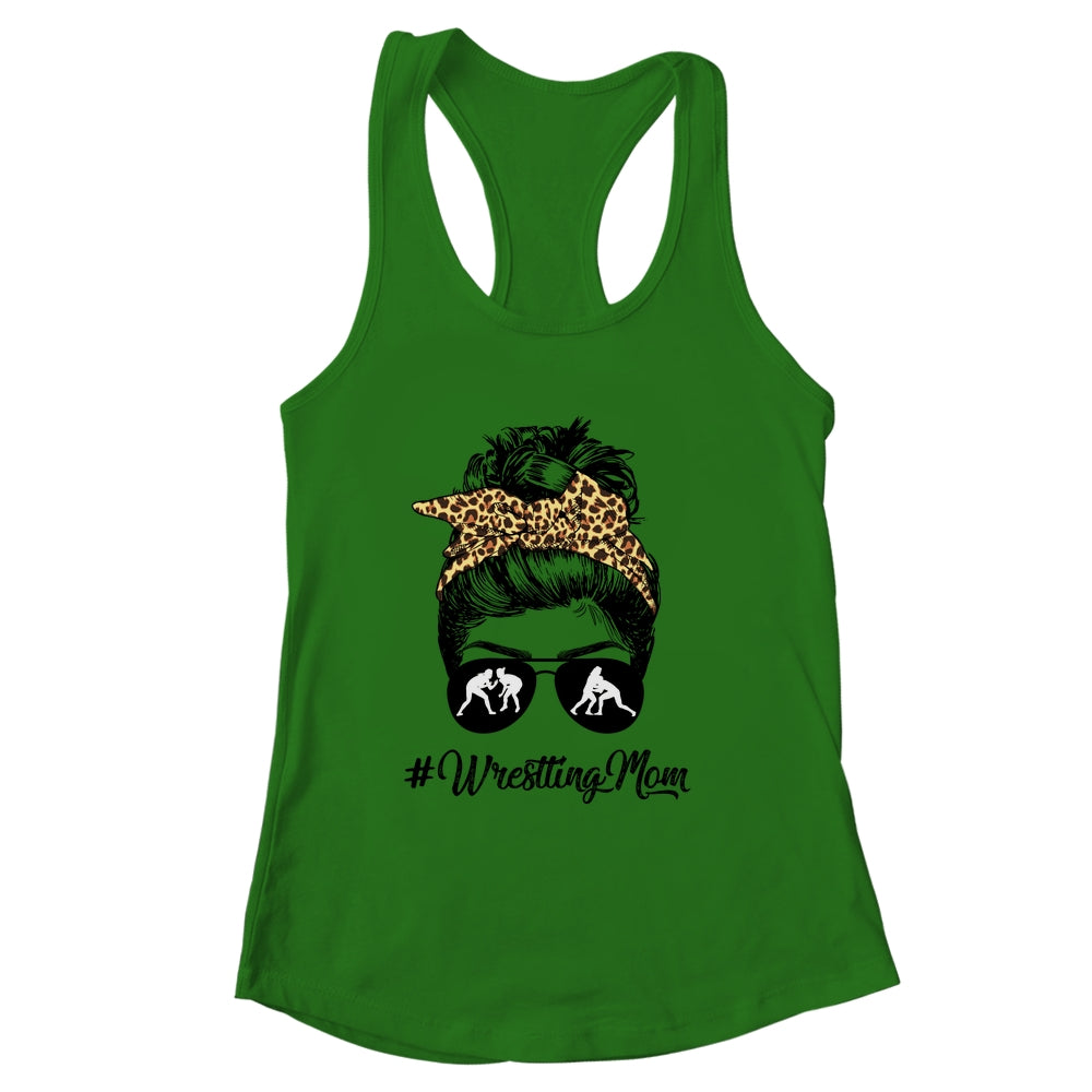 Wrestling Mom Women Leopard Messy Bun Glasses Shirt & Tank Top | siriusteestore
