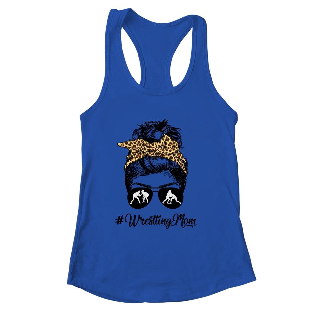 Wrestling Mom Women Leopard Messy Bun Glasses Shirt & Tank Top | siriusteestore