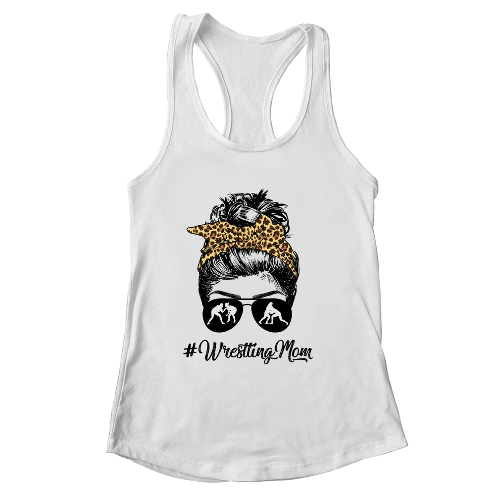 Wrestling Mom Women Leopard Messy Bun Glasses Shirt & Tank Top | siriusteestore