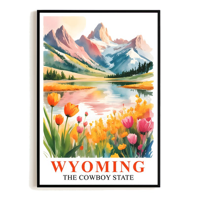 Wyoming Print Travel Poster Wildflowers Mountain Cowboy State Souvenir Wall Art Landscape Painting Picture Ideal Gift For Home Living Room Office Bedroom Decor Unframed | siriusteestore