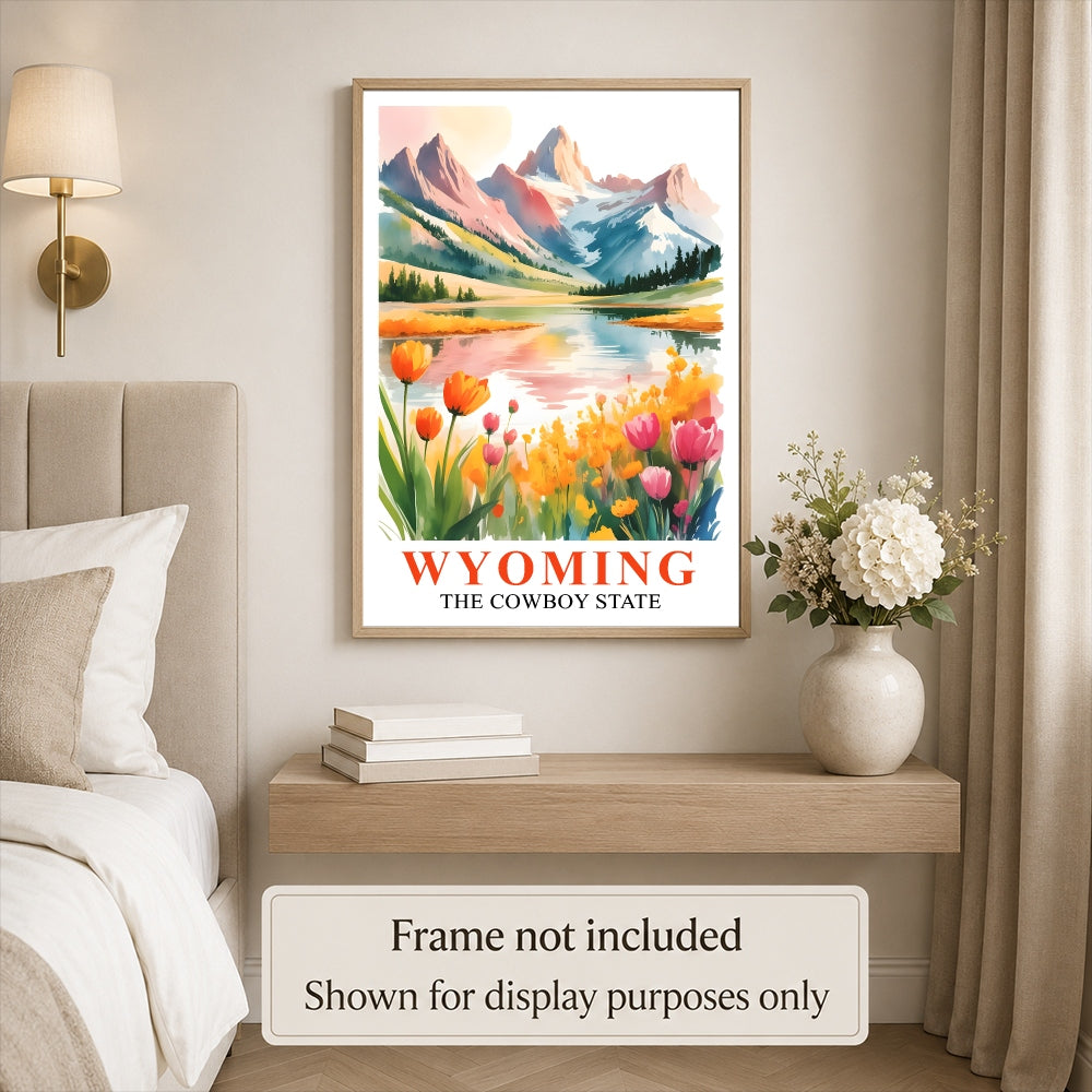 Wyoming Print Travel Poster Wildflowers Mountain Cowboy State Souvenir Wall Art Landscape Painting Picture Ideal Gift For Home Living Room Office Bedroom Decor Unframed | siriusteestore