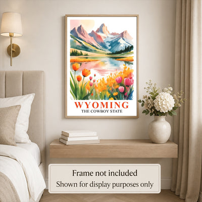 Wyoming Print Travel Poster Wildflowers Mountain Cowboy State Souvenir Wall Art Landscape Painting Picture Ideal Gift For Home Living Room Office Bedroom Decor Unframed | siriusteestore