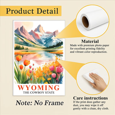 Wyoming Print Travel Poster Wildflowers Mountain Cowboy State Souvenir Wall Art Landscape Painting Picture Ideal Gift For Home Living Room Office Bedroom Decor Unframed | siriusteestore