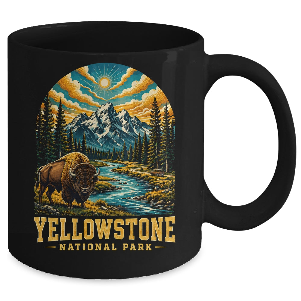 Yellowstone National Park Bison Sunset Mountain Adventure Mug | siriusteestore