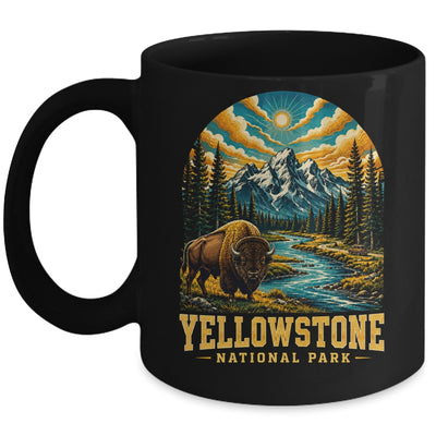 Yellowstone National Park Bison Sunset Mountain Adventure Mug | siriusteestore