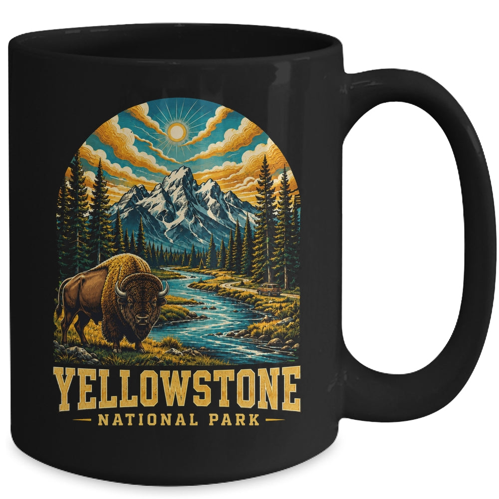 Yellowstone National Park Bison Sunset Mountain Adventure Mug | siriusteestore