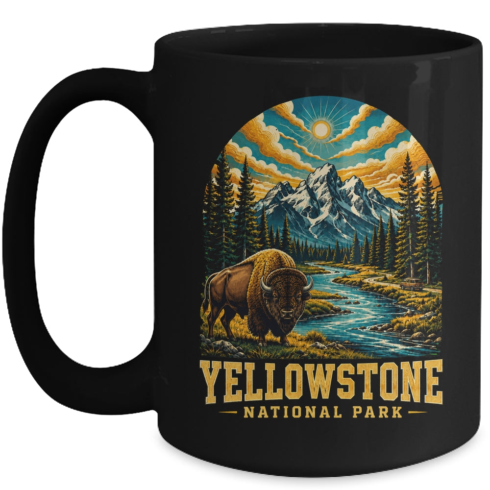 Yellowstone National Park Bison Sunset Mountain Adventure Mug | siriusteestore