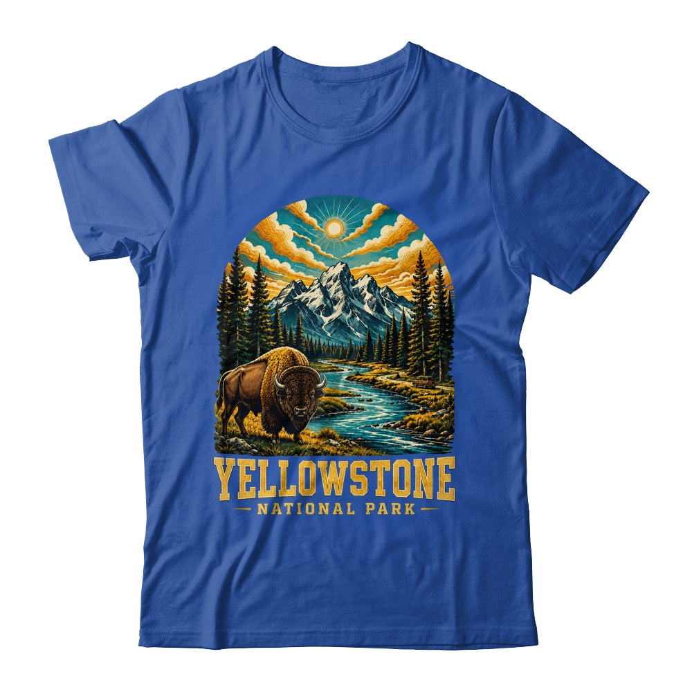 Yellowstone National Park Bison Sunset Mountain Adventure Shirt & Tank Top | siriusteestore