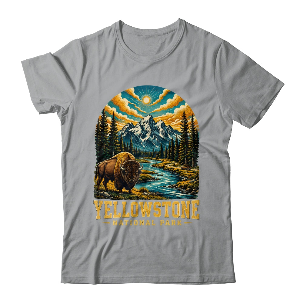 Yellowstone National Park Bison Sunset Mountain Adventure Shirt & Tank Top | siriusteestore