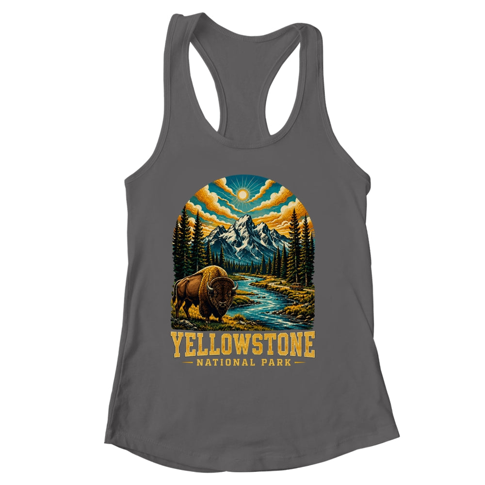Yellowstone National Park Bison Sunset Mountain Adventure Shirt & Tank Top | siriusteestore