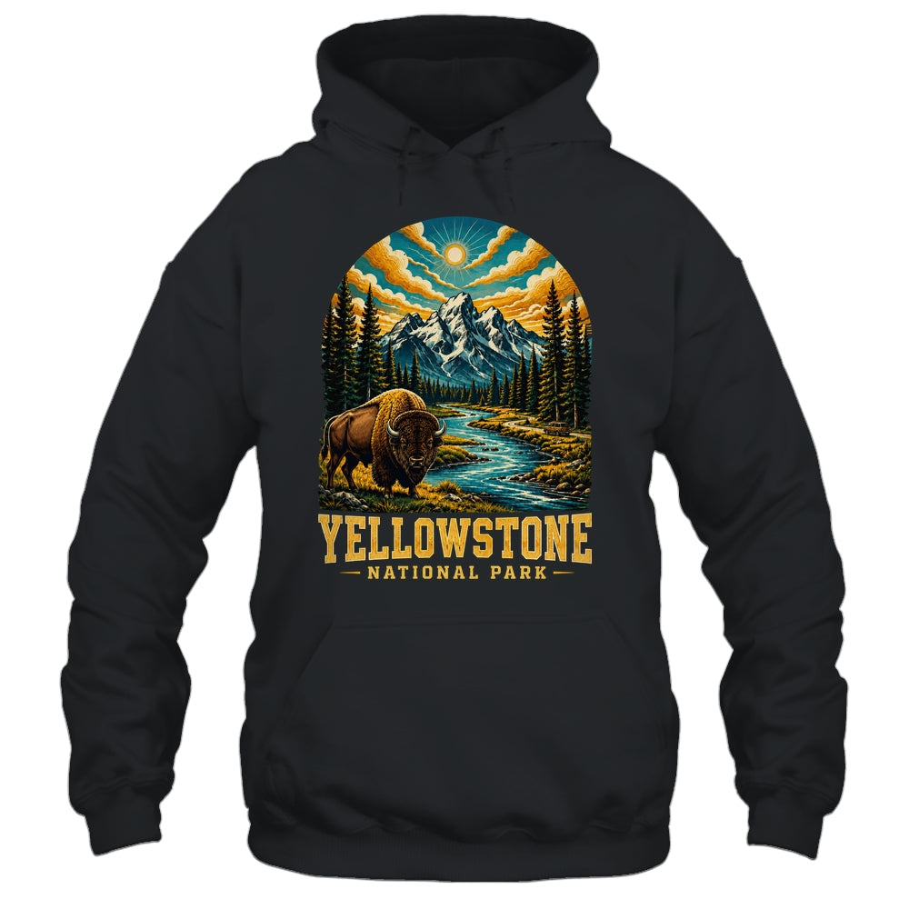 Yellowstone National Park Bison Sunset Mountain Adventure Shirt & Tank Top | siriusteestore
