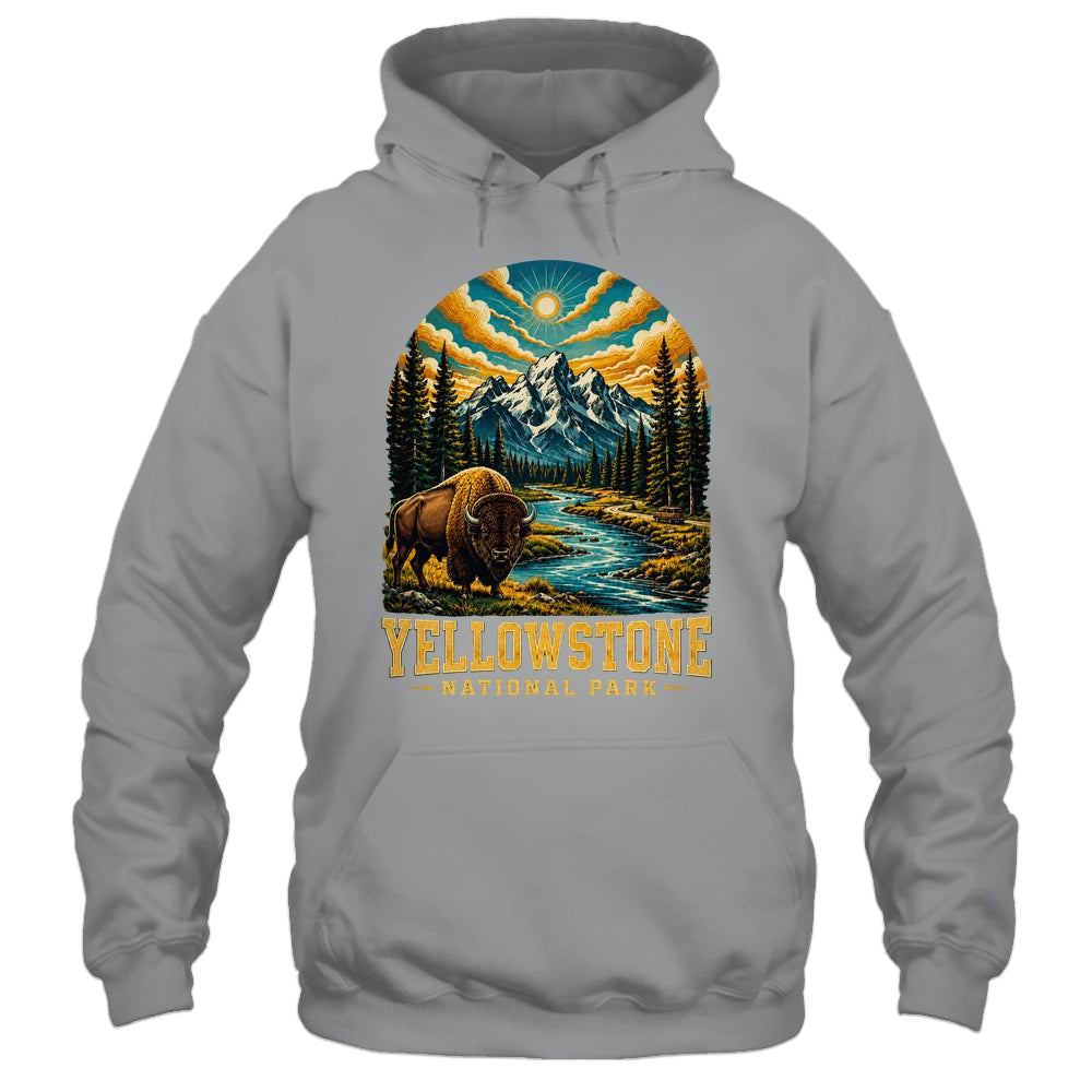 Yellowstone National Park Bison Sunset Mountain Adventure Shirt & Tank Top | siriusteestore