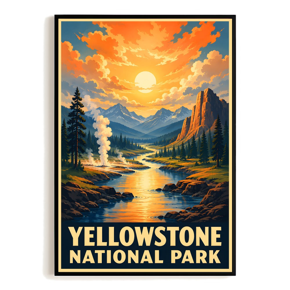 Yellowstone National Park Gifts Travel Poster Vintage Sunset Retro Landscape Adventure Wall Art Decor For Home Living Room Office Kitchen Gifts Souvenir Unframed | siriusteestore