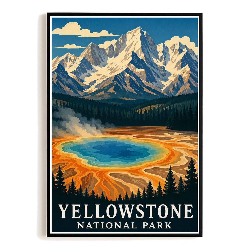 Yellowstone National Park Travel Poster Grand Prismatic Spring Vintage Landscape Wall Art Decor For Nature Lovers Home Office Living Room Bedroom Kitchen Unframed | siriusteestore