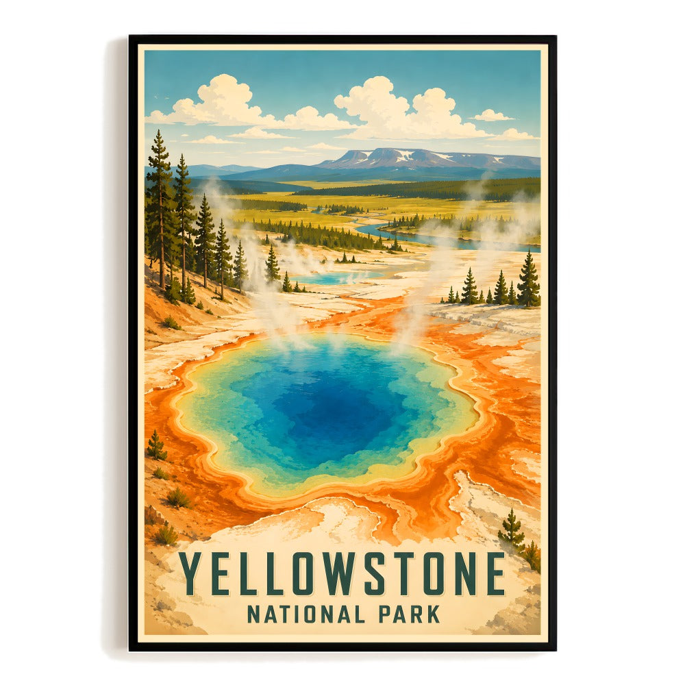 Yellowstone National Park Travel Poster Hot Spring Landscape Vintage Nature Wall Art Print Painting Picture For Home Living Room Office Bedroom Kitchen Decor Unframed | siriusteestore