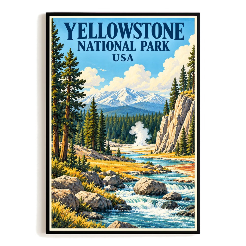Yellowstone National Park Usa Travel Gift Poster Vintage Geyser Mountain Wall Art Print Wilderness Landscape Adventure Decor For Home Living Room Bedroom Unframed | siriusteestore