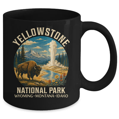 Yellowstone National Park Vintage Bison Geyser Camping Mug | siriusteestore