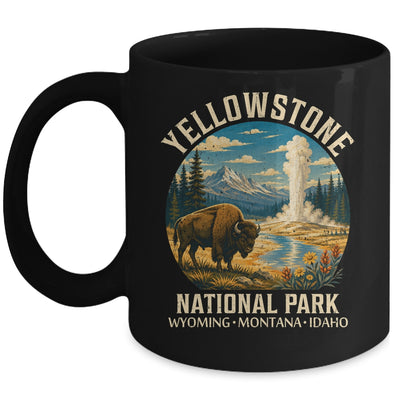 Yellowstone National Park Vintage Bison Geyser Camping Mug | siriusteestore