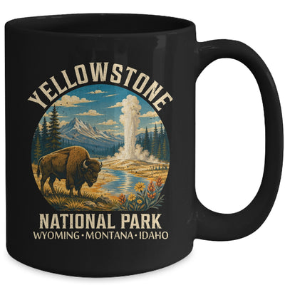 Yellowstone National Park Vintage Bison Geyser Camping Mug | siriusteestore