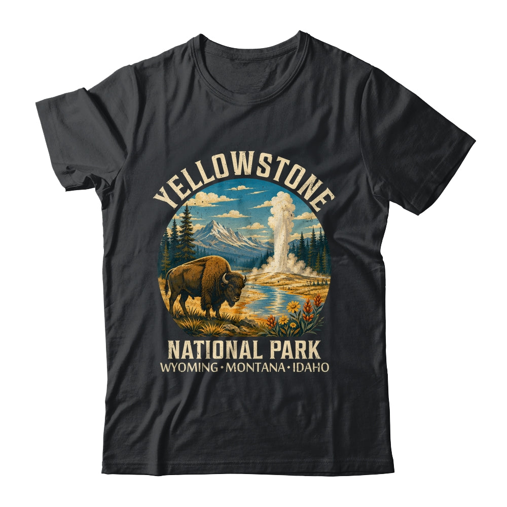 Yellowstone National Park Vintage Bison Geyser Camping Shirt & Tank Top | siriusteestore
