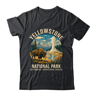 Yellowstone National Park Vintage Bison Geyser Camping Shirt & Tank Top | siriusteestore