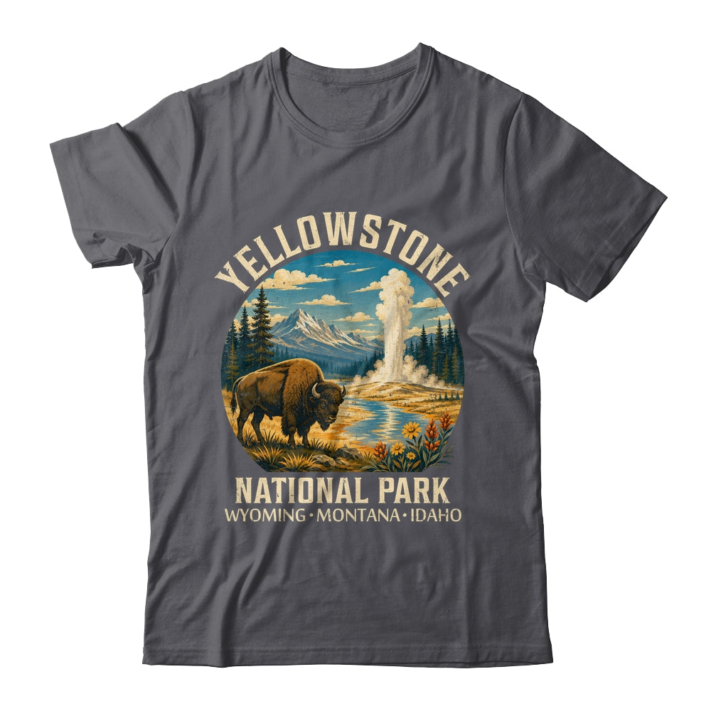 Yellowstone National Park Vintage Bison Geyser Camping Shirt & Tank Top | siriusteestore