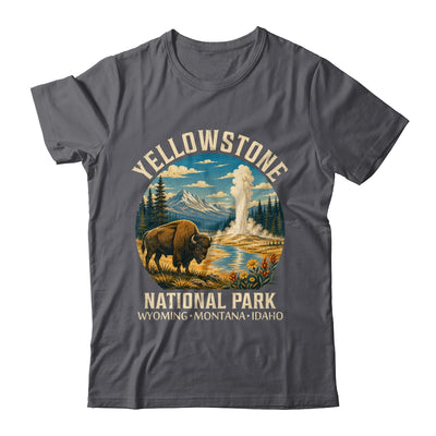 Yellowstone National Park Vintage Bison Geyser Camping Shirt & Tank Top | siriusteestore