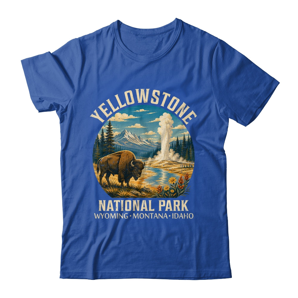 Yellowstone National Park Vintage Bison Geyser Camping Shirt & Tank Top | siriusteestore