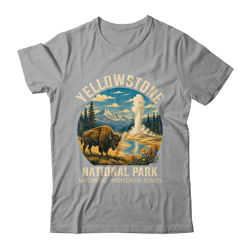 Yellowstone National Park Vintage Bison Geyser Camping Shirt & Tank Top | siriusteestore
