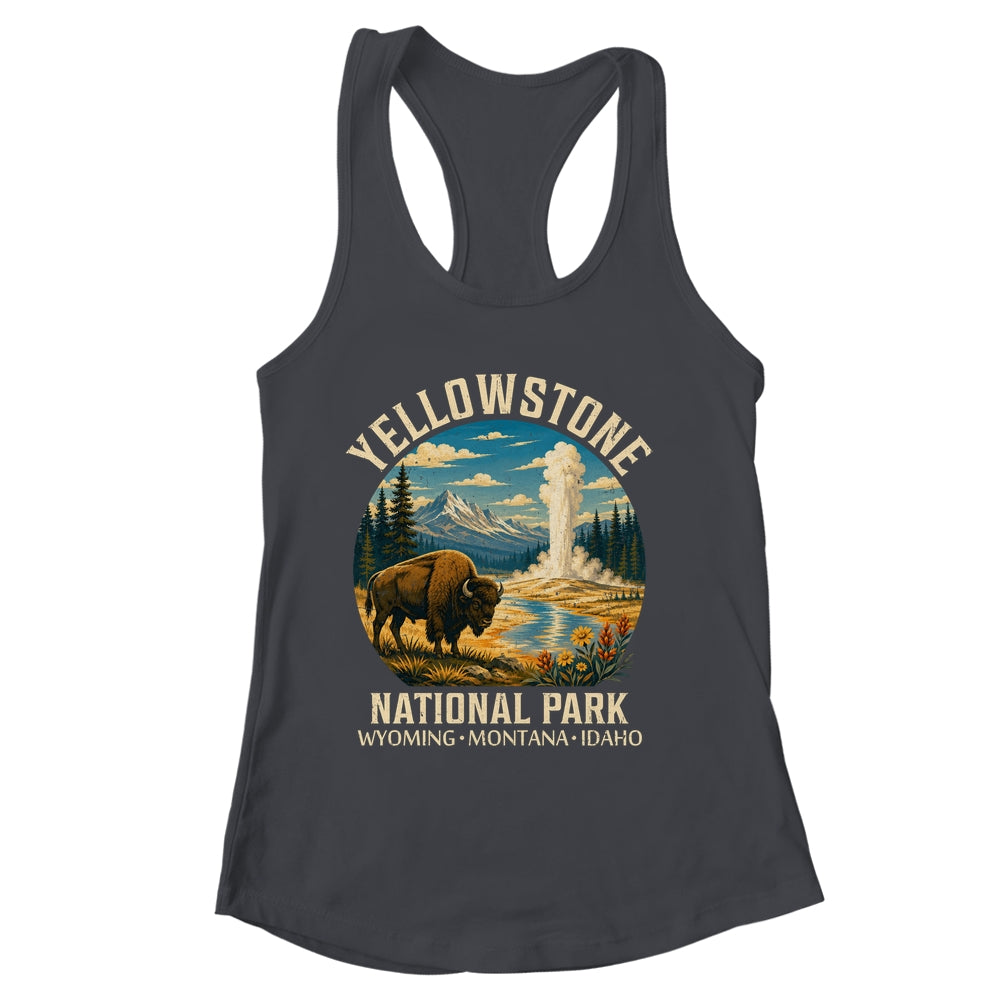 Yellowstone National Park Vintage Bison Geyser Camping Shirt & Tank Top | siriusteestore