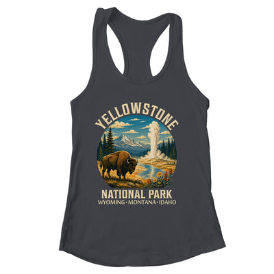 Yellowstone National Park Vintage Bison Geyser Camping Shirt & Tank Top | siriusteestore