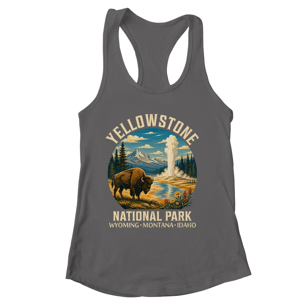 Yellowstone National Park Vintage Bison Geyser Camping Shirt & Tank Top | siriusteestore