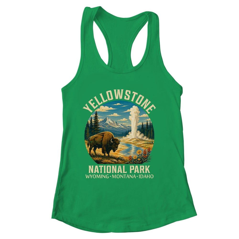 Yellowstone National Park Vintage Bison Geyser Camping Shirt & Tank Top | siriusteestore